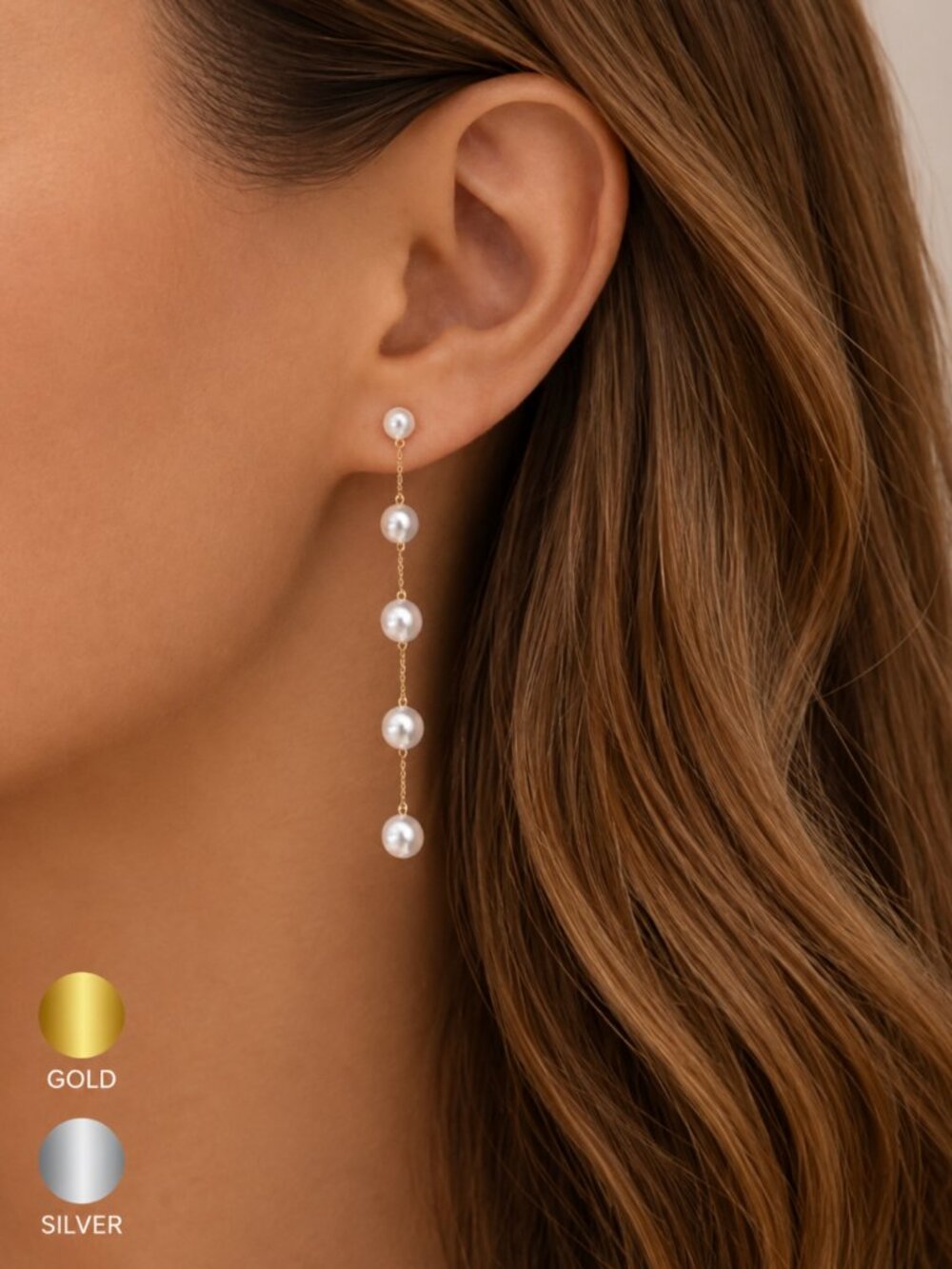 “Ava” Pearl long drop earrings